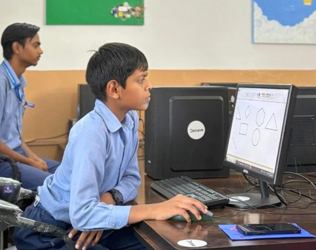 Student learning with laptop